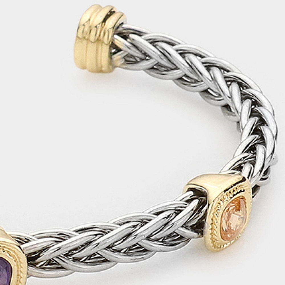 MultiColored Triple Cushion CZ Square Stone Silver Cable Cuff Bracelet Jewelry - Picture 4 of 7